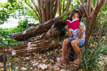 Little girl reading her Bible inthe woods | Nashville Christian Family Magazine