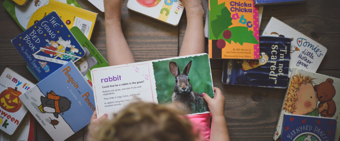 Young child looking at a book with a Rabbit , | Nashville Christian Family Magazine