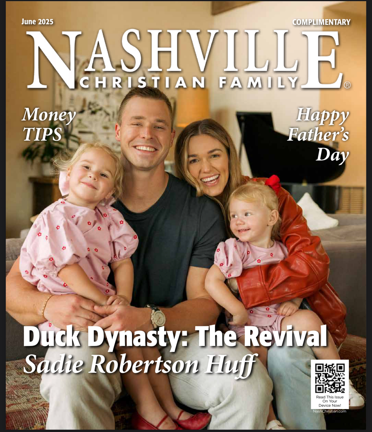 June2025 issue - cover image featuring Sadie Robertson Huff and family | Nashville Christian Family Magazine